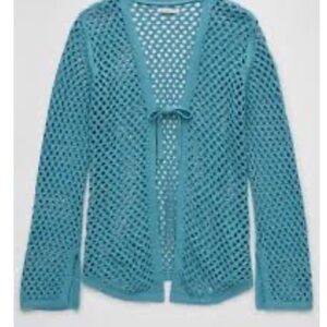 American Eagle Outfitters Teal Open-Knit Cardigan